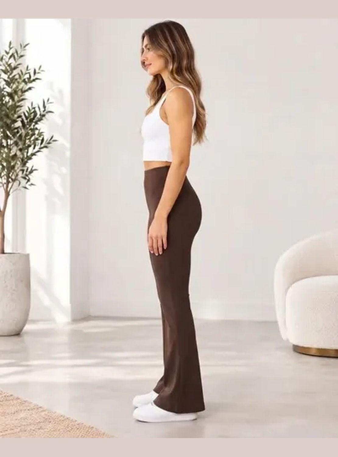 Pantalón NAZ Mujer Flare Cintura Alta Acanalado Ajustado-4