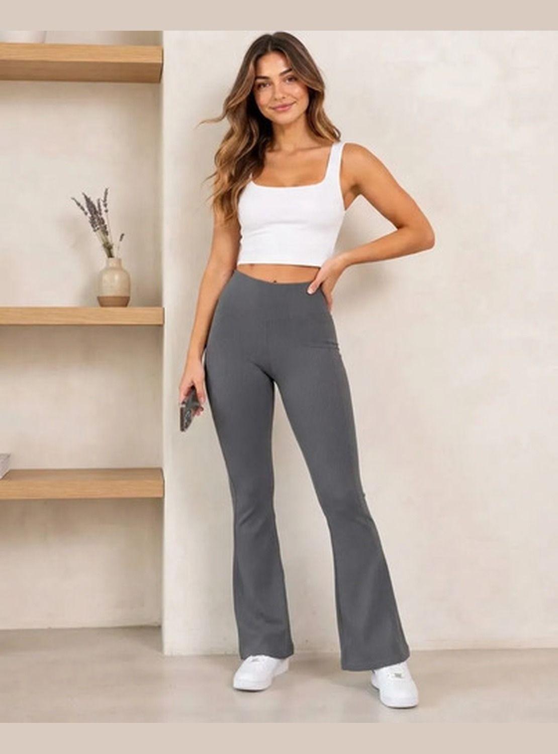 Pantalón NAZ Mujer Flare Cintura Alta Acanalado Ajustado-0