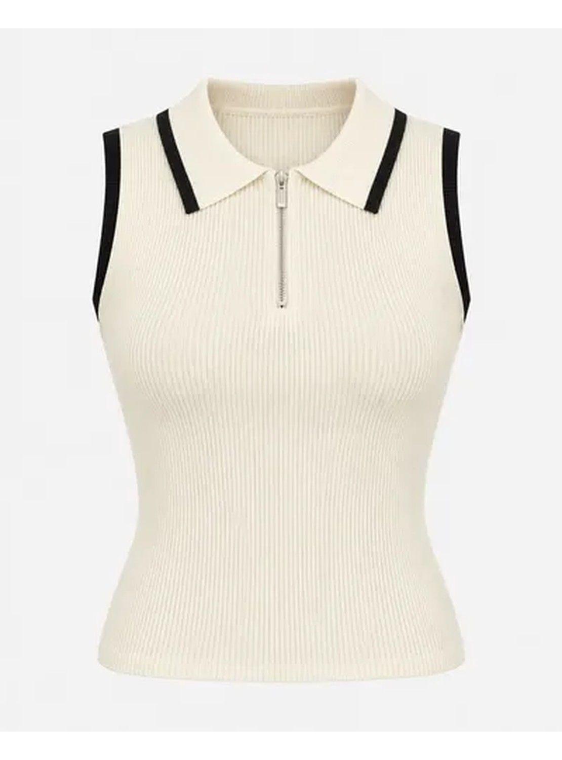 Polera Mujer Sin Mangas Cuello Polo Cierre Talla Única-0