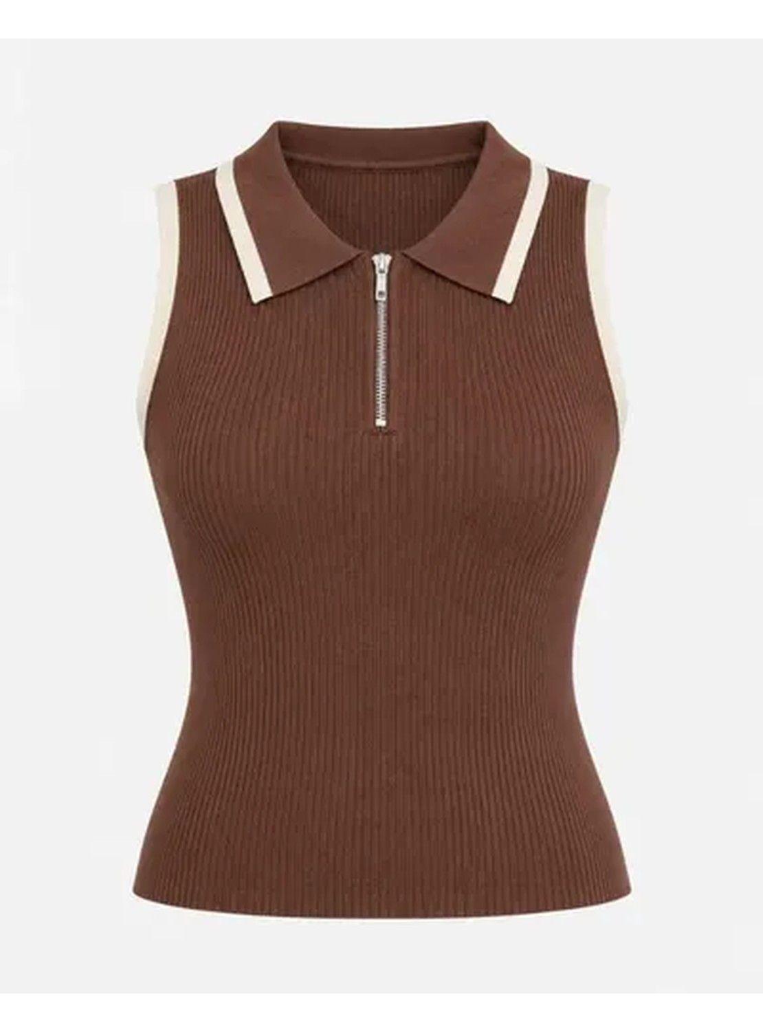 Polera Mujer Sin Mangas Cuello Polo Cierre Talla Única-0