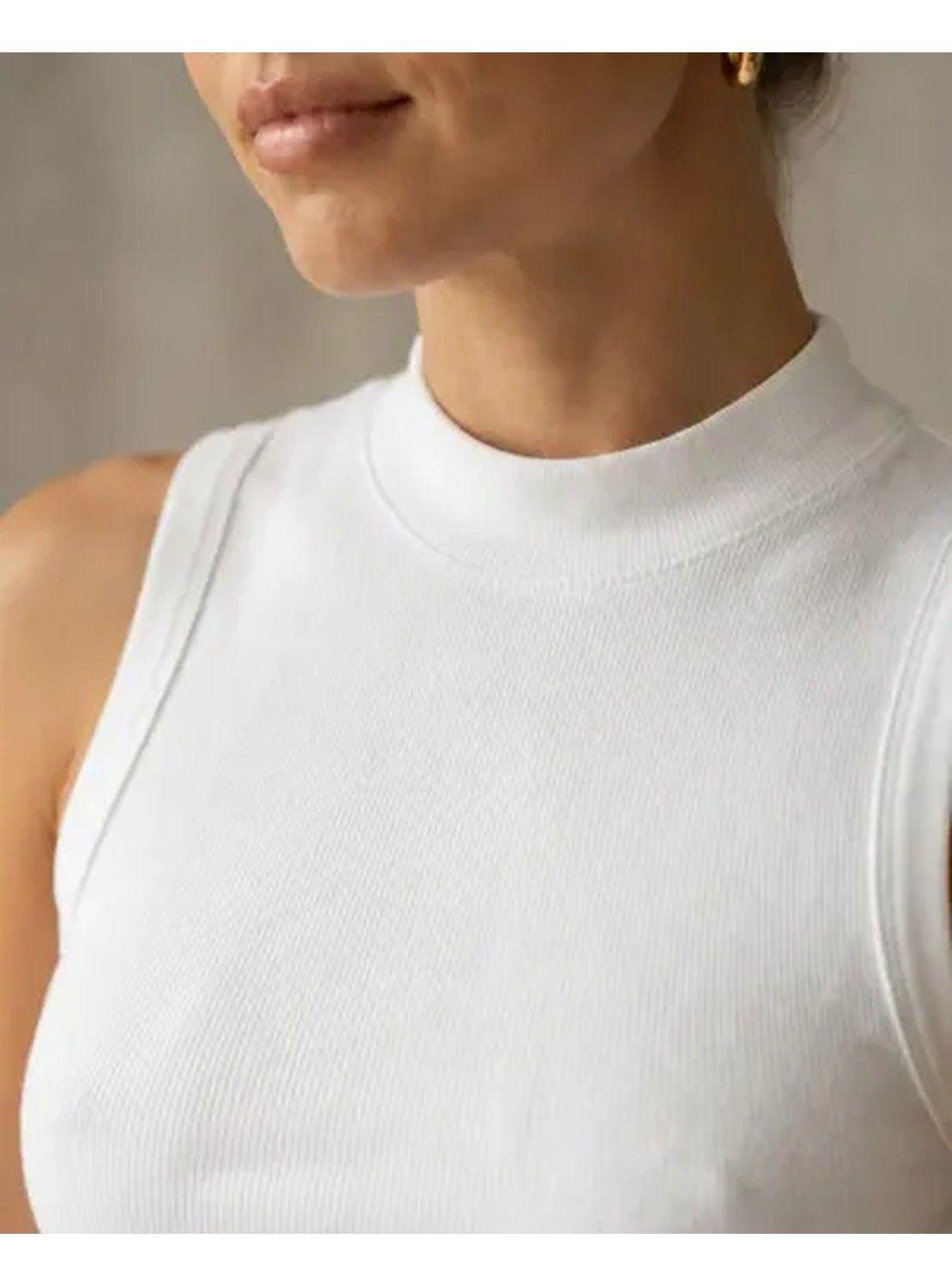 Polera Mujer Sin Mangas Cuello Alto Ajustada Básica-3