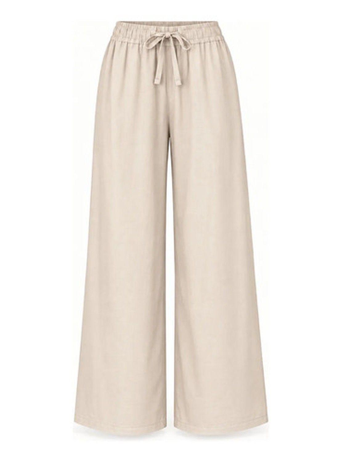 Pantalón Palazzo Mujer Algodón Cintura Elasticada Con Lazo-0