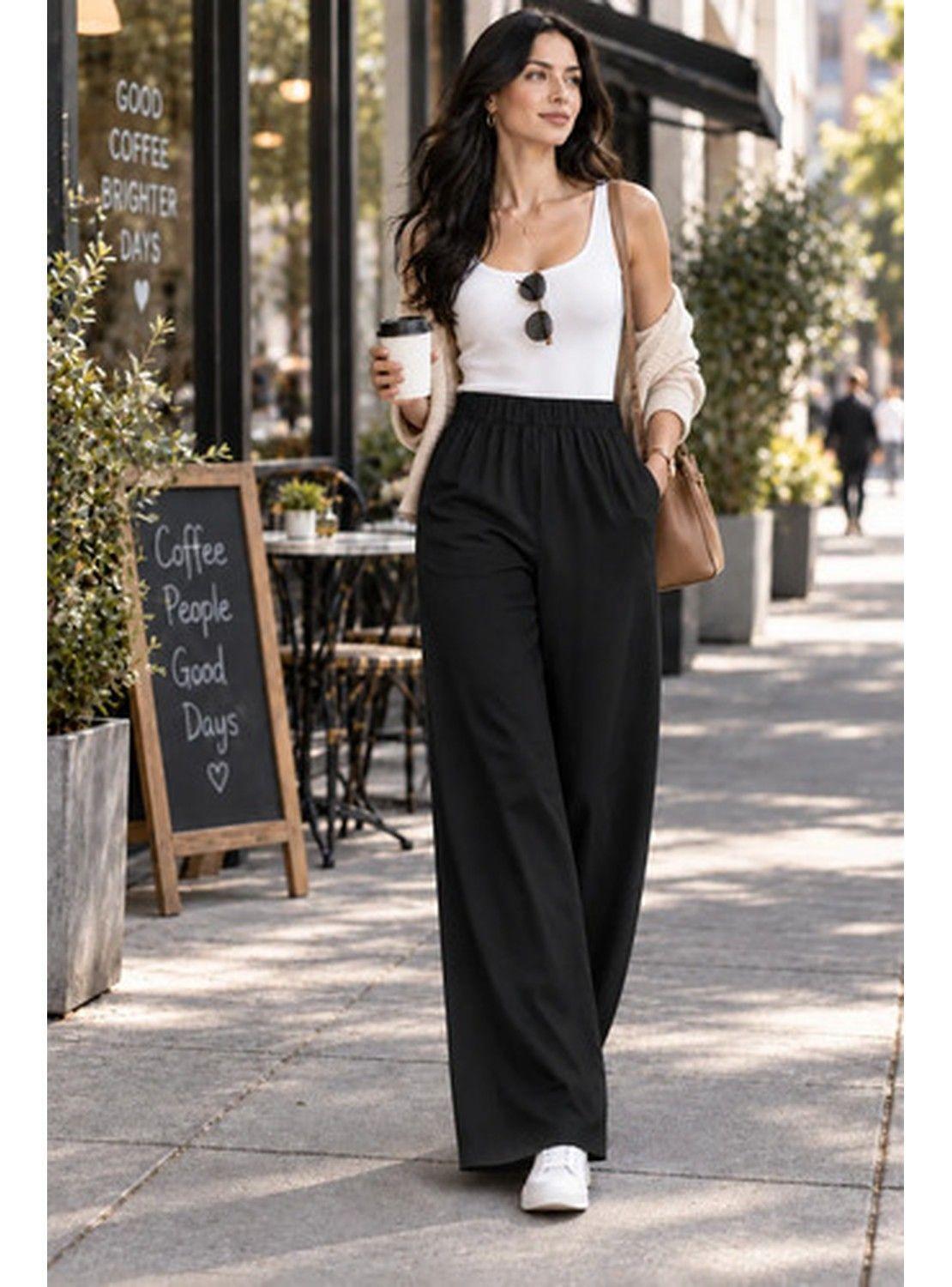 Pantalón Palazzo Mujer Algodón Cintura Elasticada Con Lazo-3