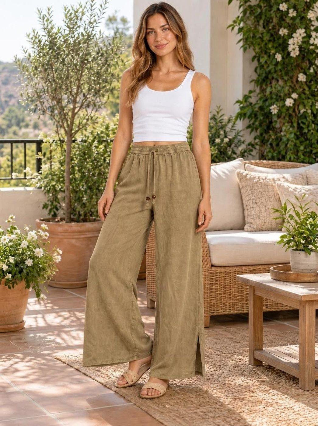 Pantalón Mujer Palazzo Tiro Alto Cintura Elasticada-3