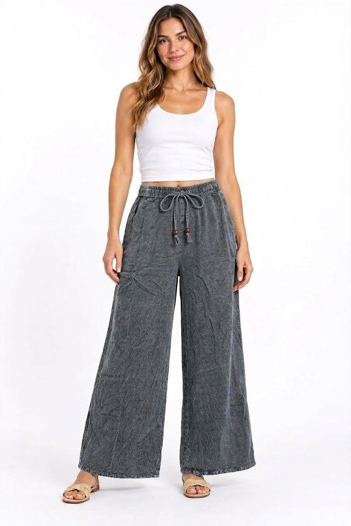 Pantalón Mujer Palazzo Tiro Alto Cintura Elasticada-0