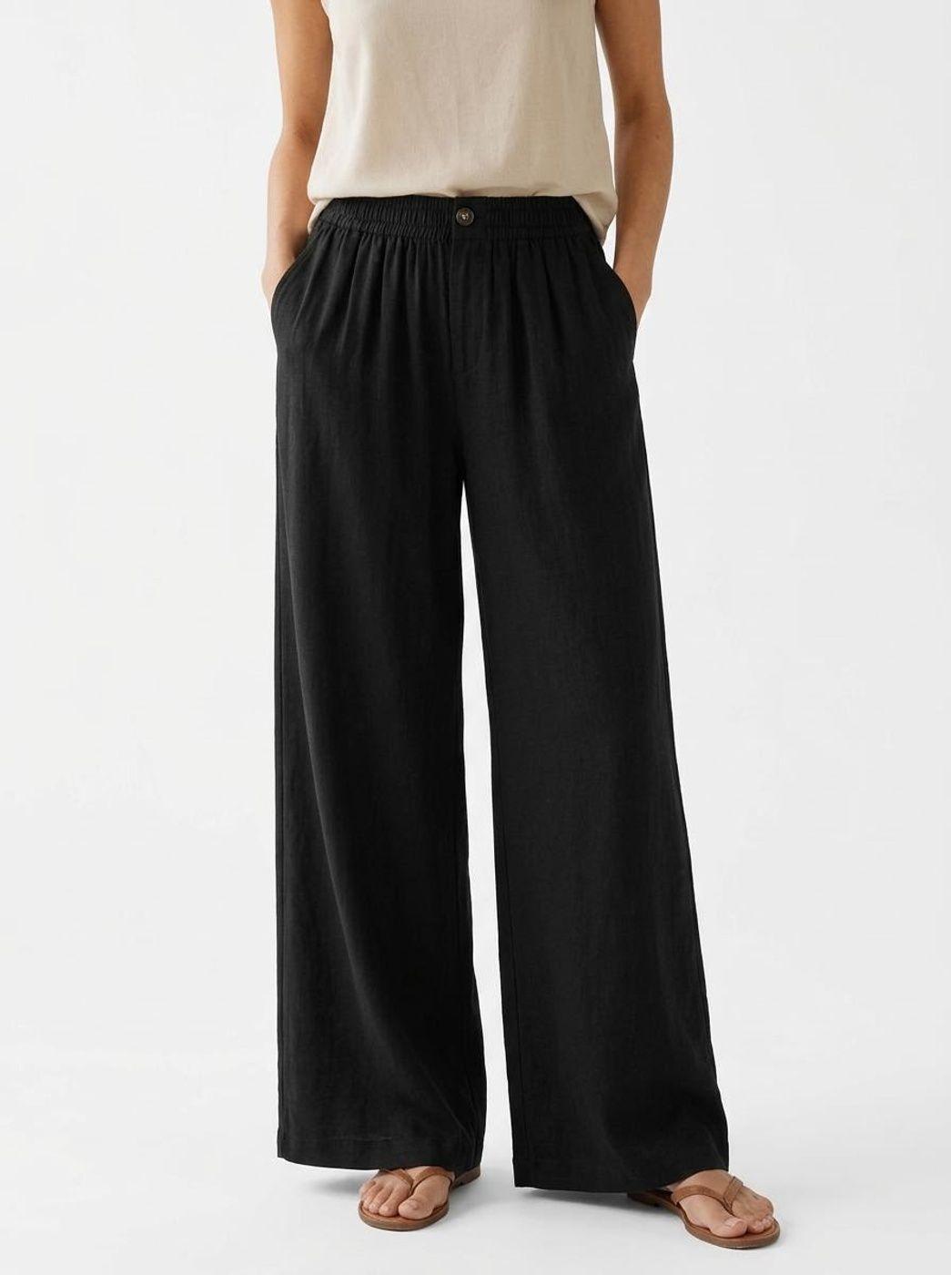 Pantalón Mujer Palazzo Cintura Elasticada Liso-0