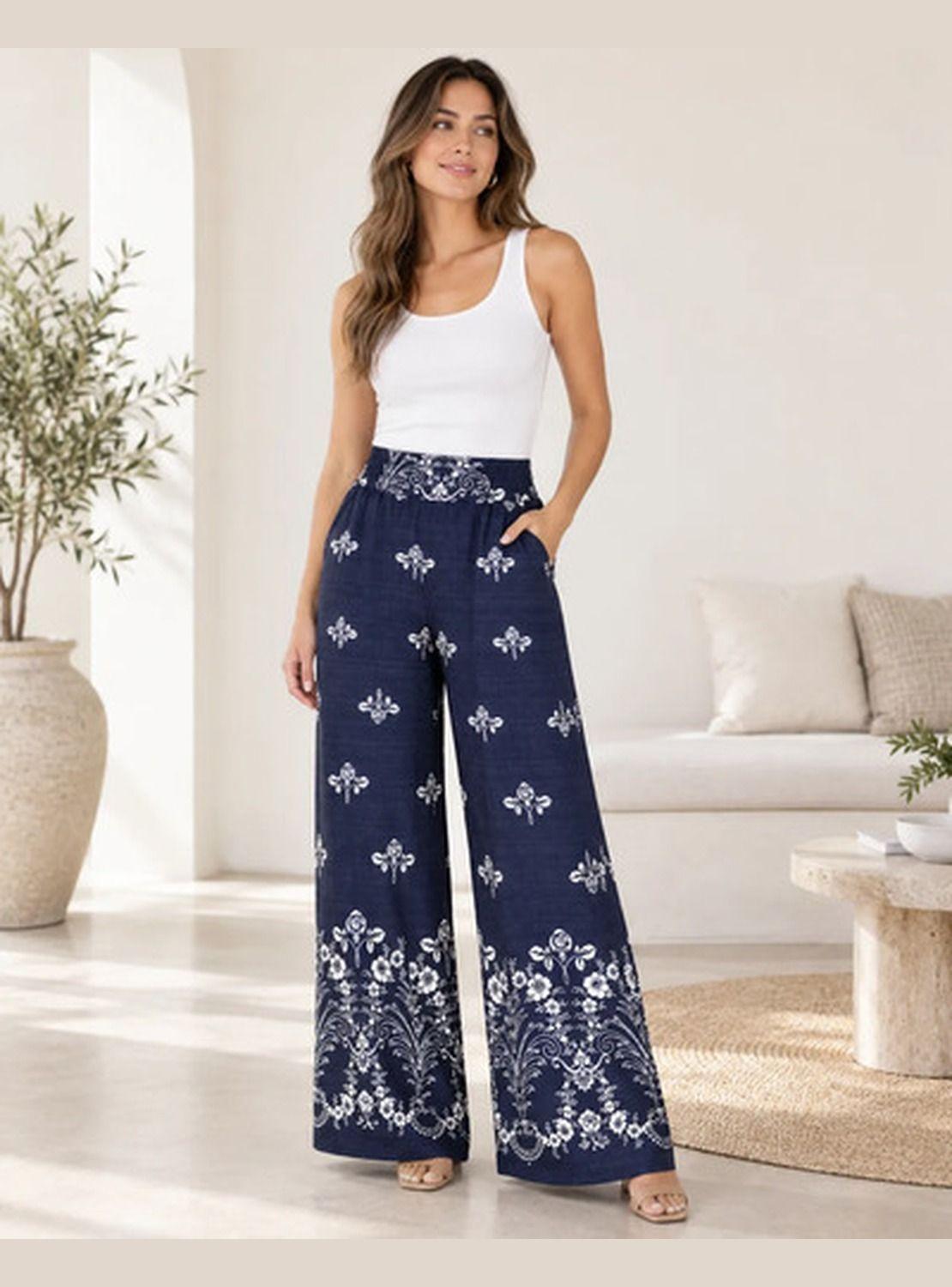 Pantalón Mujer Palazzo Modelo Florencia Estampado-3