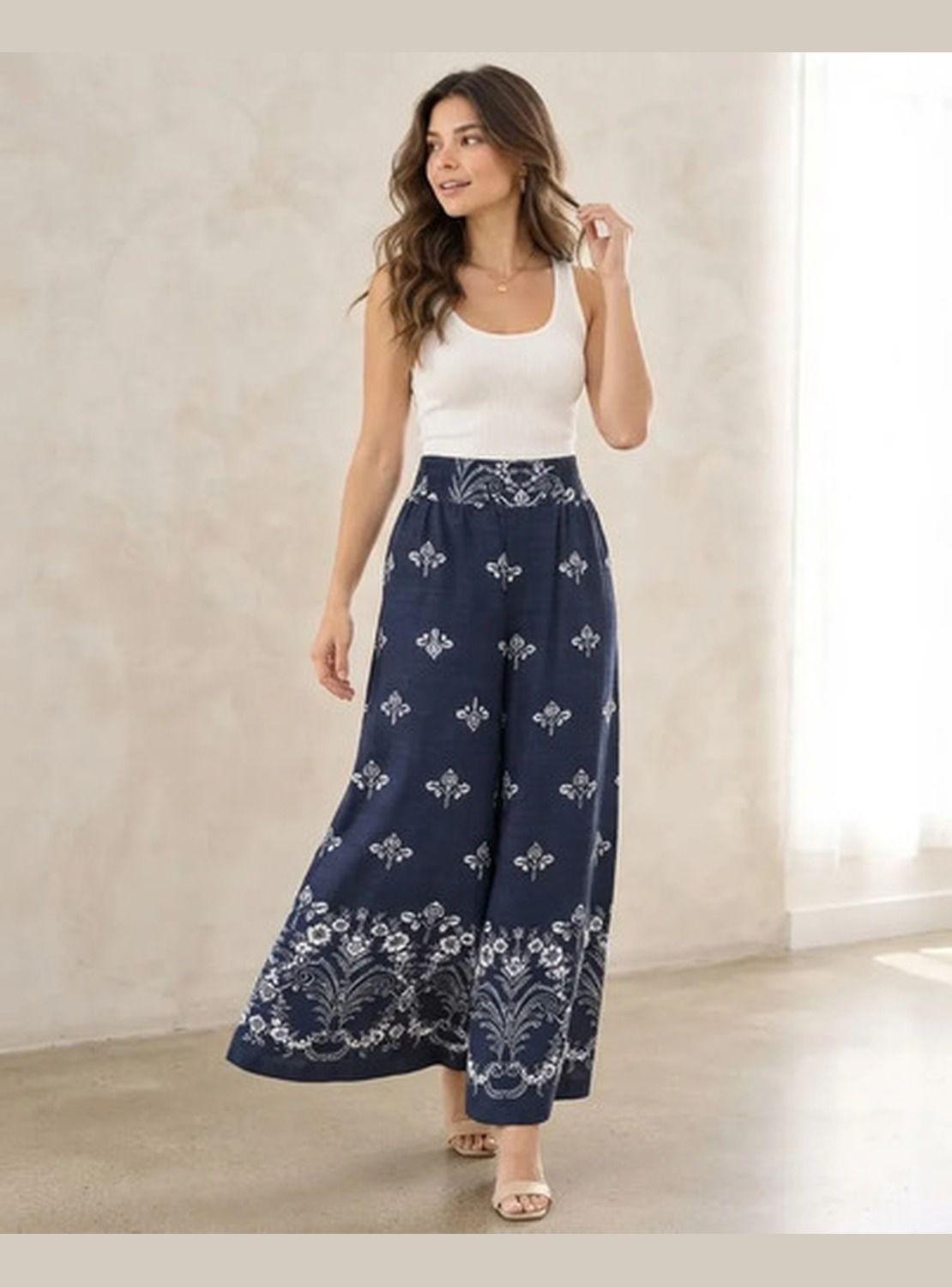 Pantalón Mujer Palazzo Modelo Florencia Estampado-4