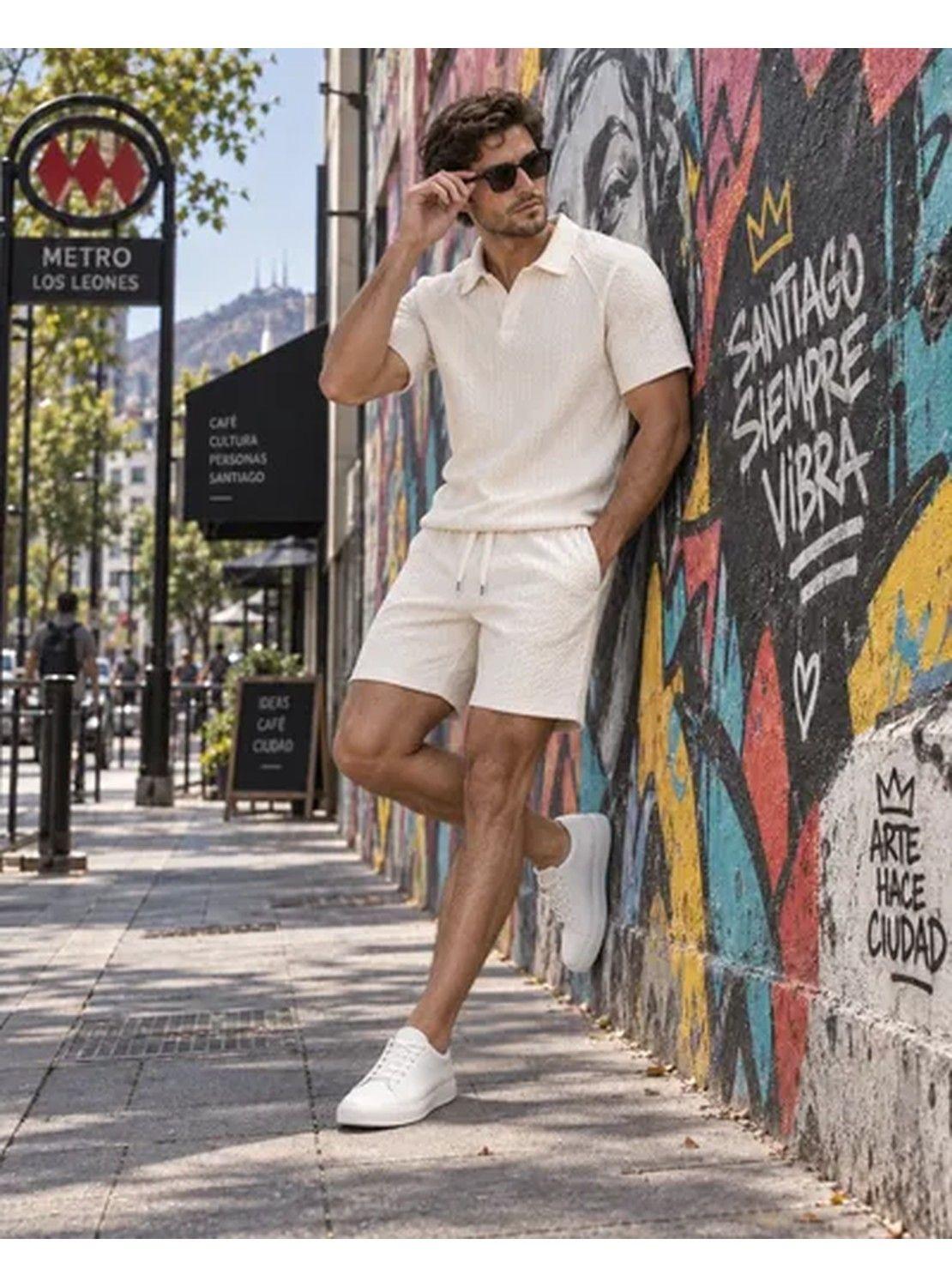 Conjunto Hombre Polera Polo Manga Corta Short Texturizado-4