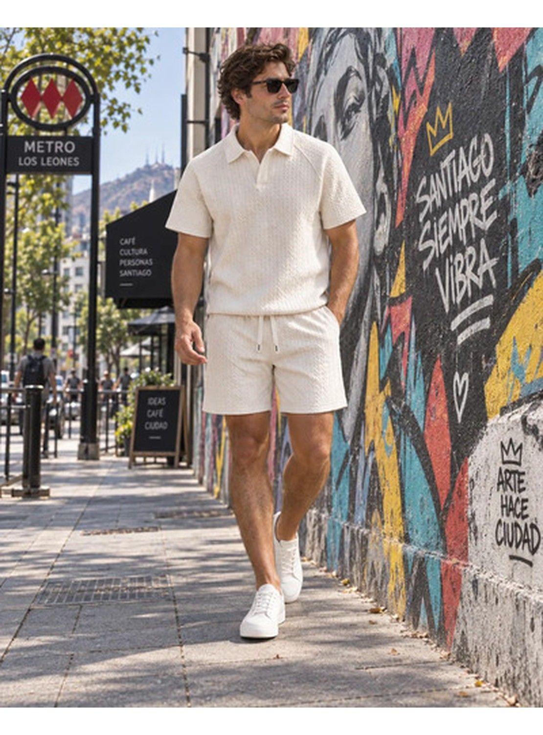 Conjunto Hombre Polera Polo Manga Corta Short Texturizado-5