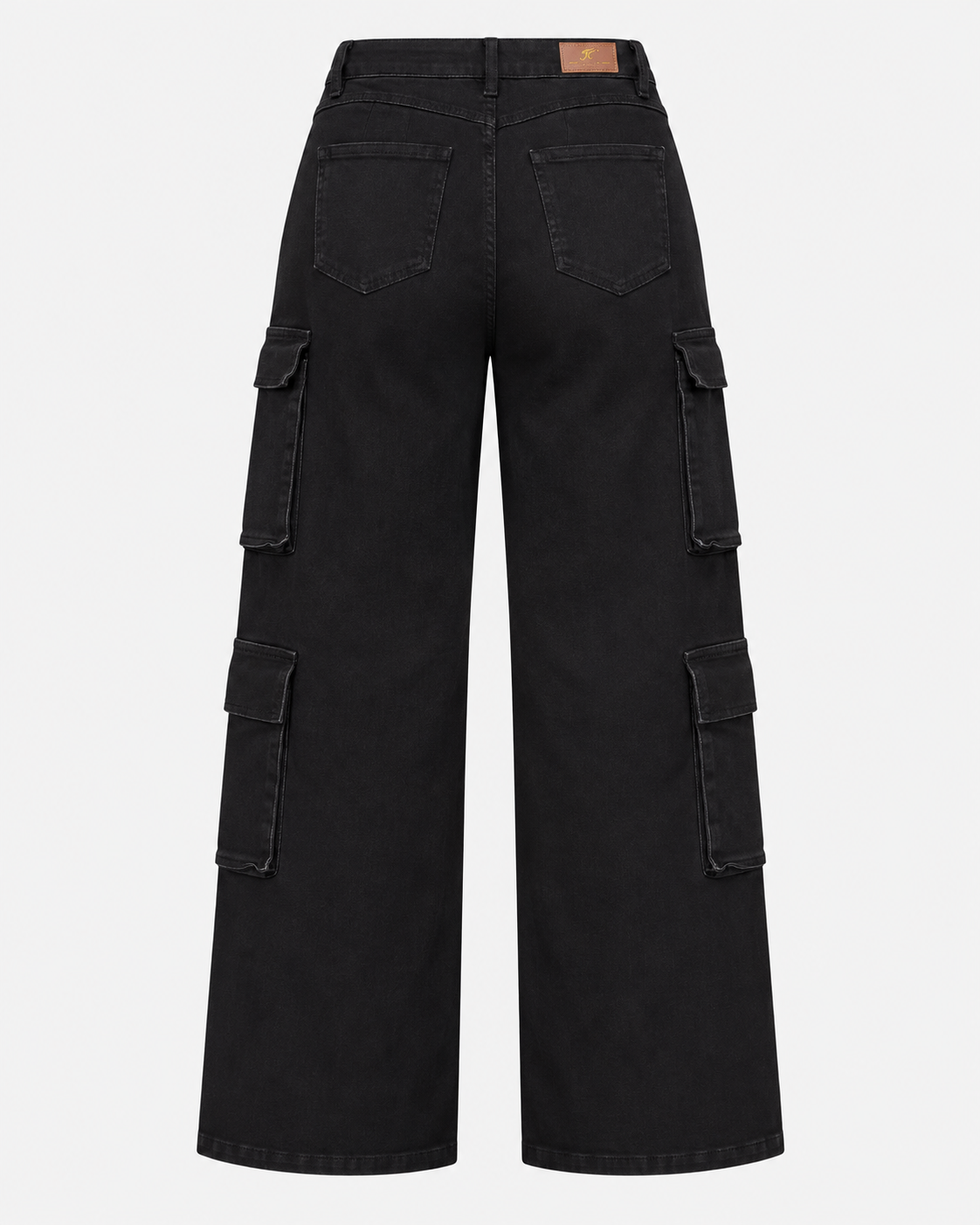 Pantalón Cargo Niña Pierna Ancha Bolsillos Laterales Negro-2