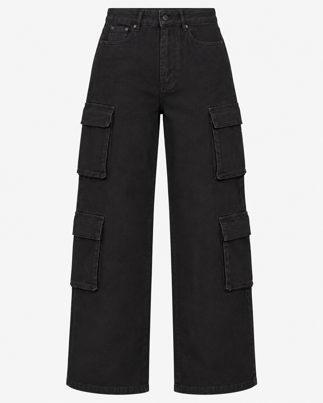 Pantalón Cargo Niña Pierna Ancha Bolsillos Laterales Negro-3