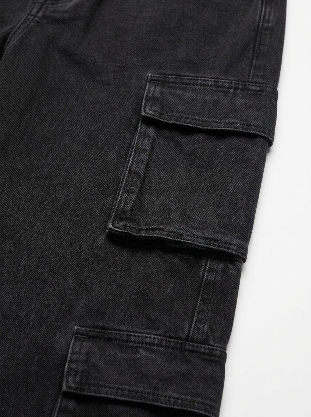 Pantalón Cargo Niña Pierna Ancha Bolsillos Laterales Negro-1