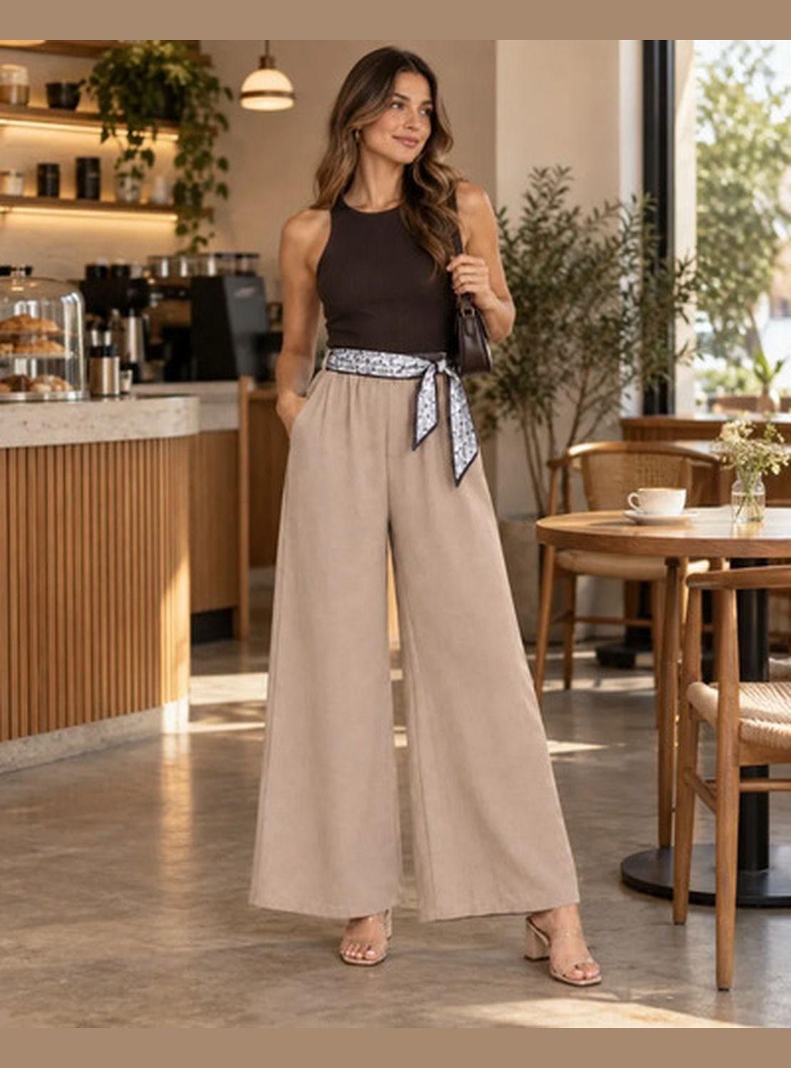 Pantalón NAZ Mujer Palazzo Pierna Ancha Con Lazo Decorativo-1