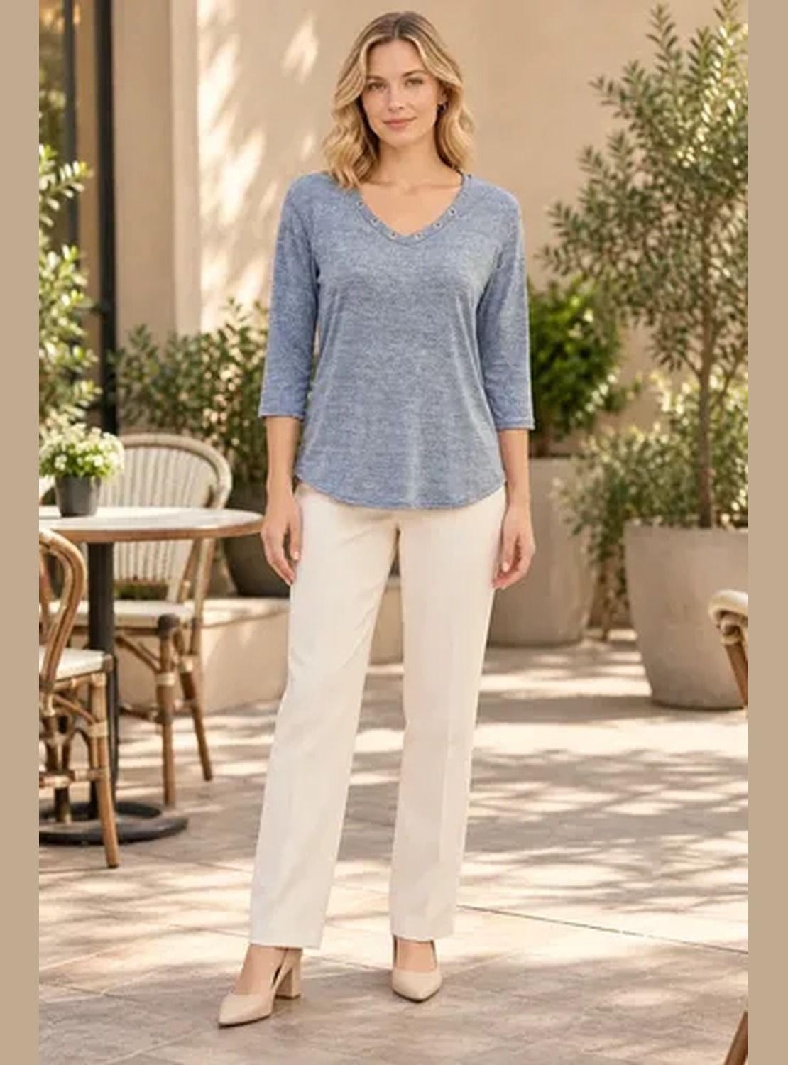 Polera NAZ Mujer Manga 3/4 Escote V Con Detalles Metálicos-0