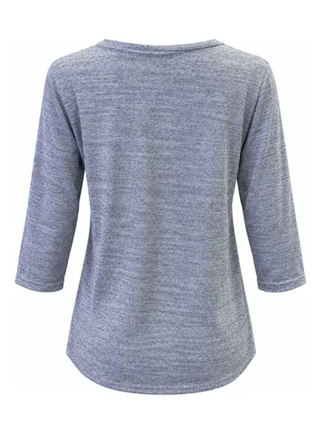 Polera NAZ Mujer Manga 3/4 Escote V Con Detalles Metálicos-3