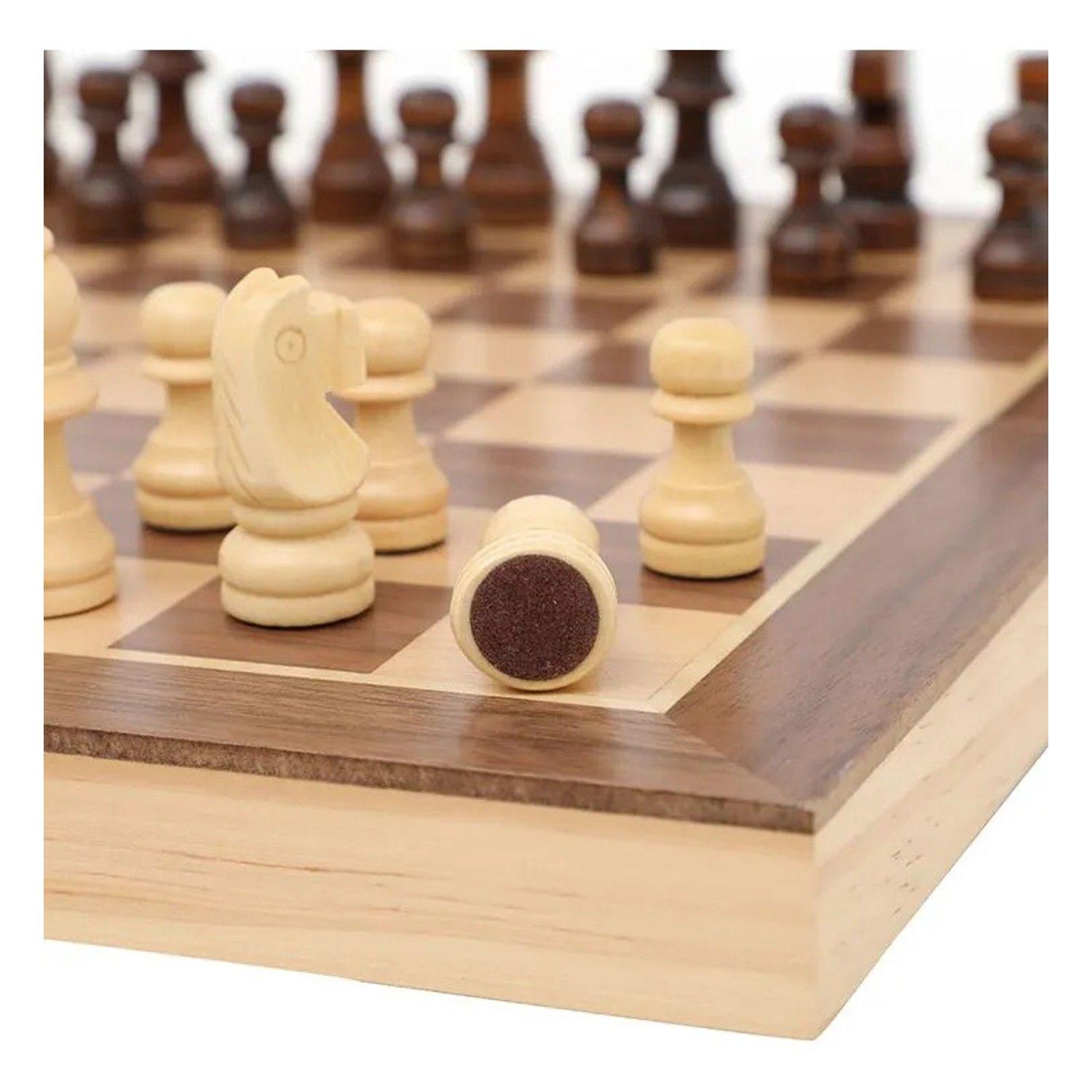 Juego De Ajedrez Profesional Grande De Madera Nogal 2 En 1-4