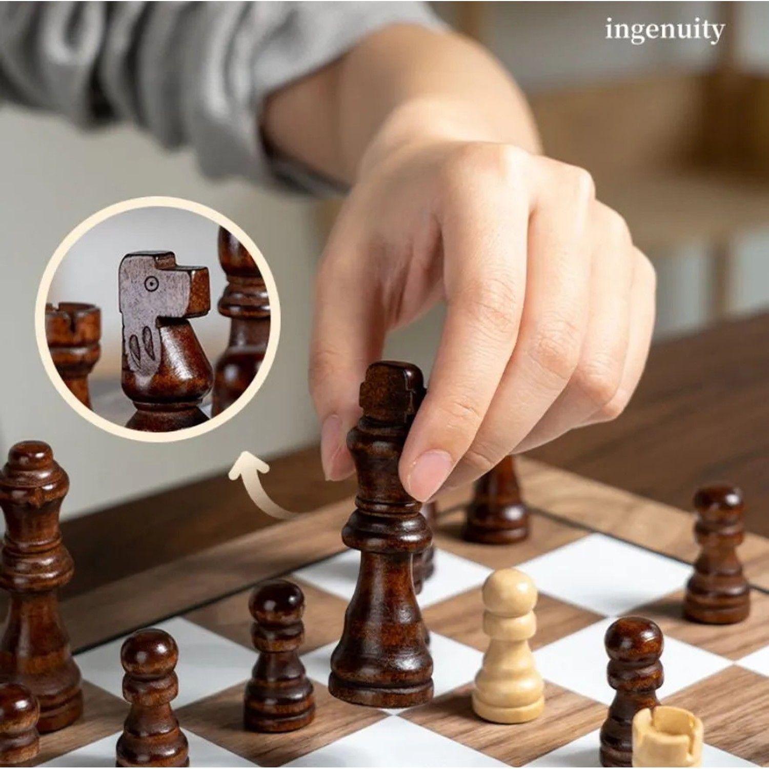 Juego De Ajedrez Profesional Grande De Madera Nogal 2 En 1-5