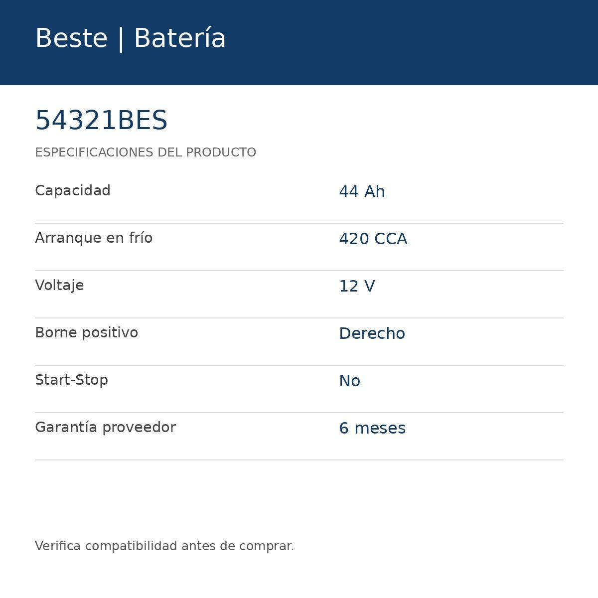 Batería Beste 54321BES 12V 44Ah 420CCA-1