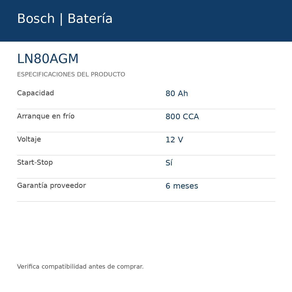 Batería Bosch LN80AGM 12V 80Ah 800CCA Start-Stop-1