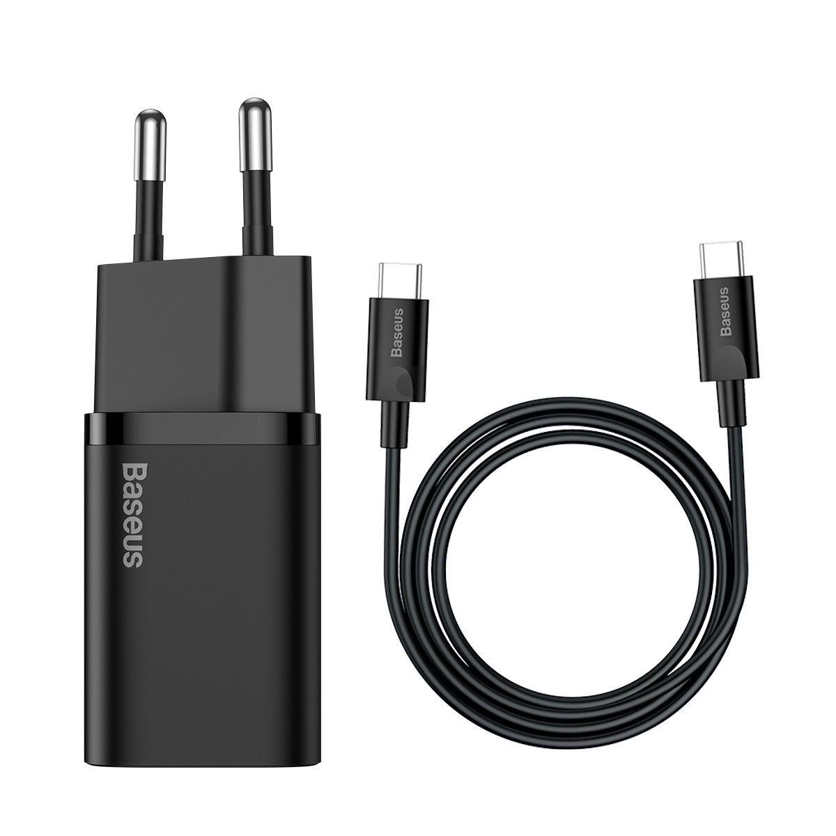 CARGADOR BASEUS Si 25W NEGRO con cable C a C 3A -0