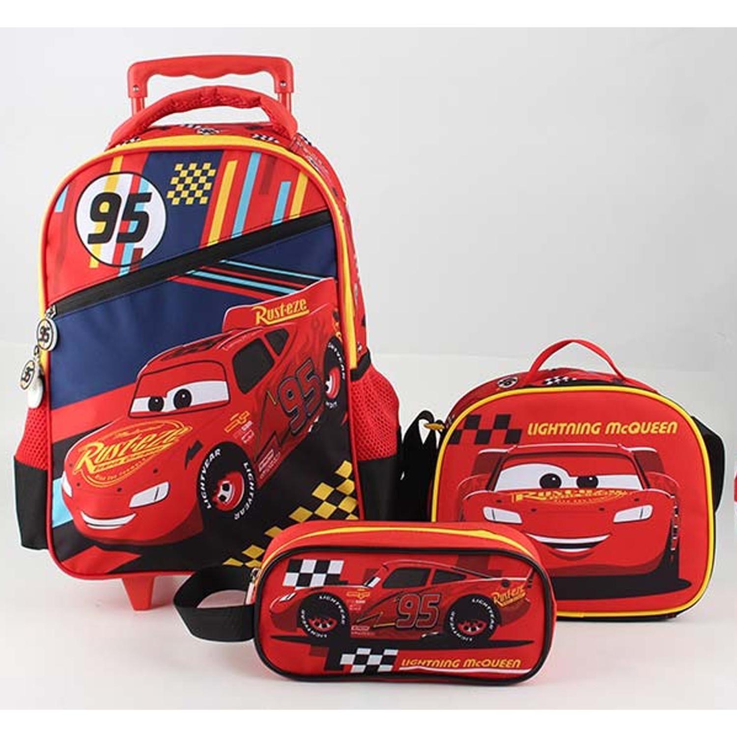 Mochila Escolar Niño Con Ruedas 3 Piezas Cars-0