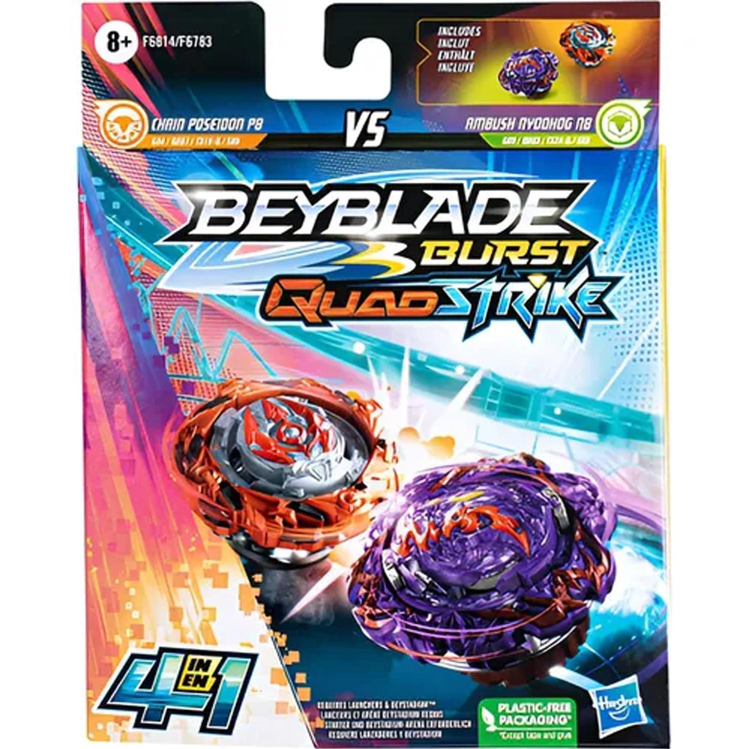 Beyblade - Chain Poseidon P8 Vs Ambush Nyddgohog N8 - Hasbro Color Rojo/violeta-2