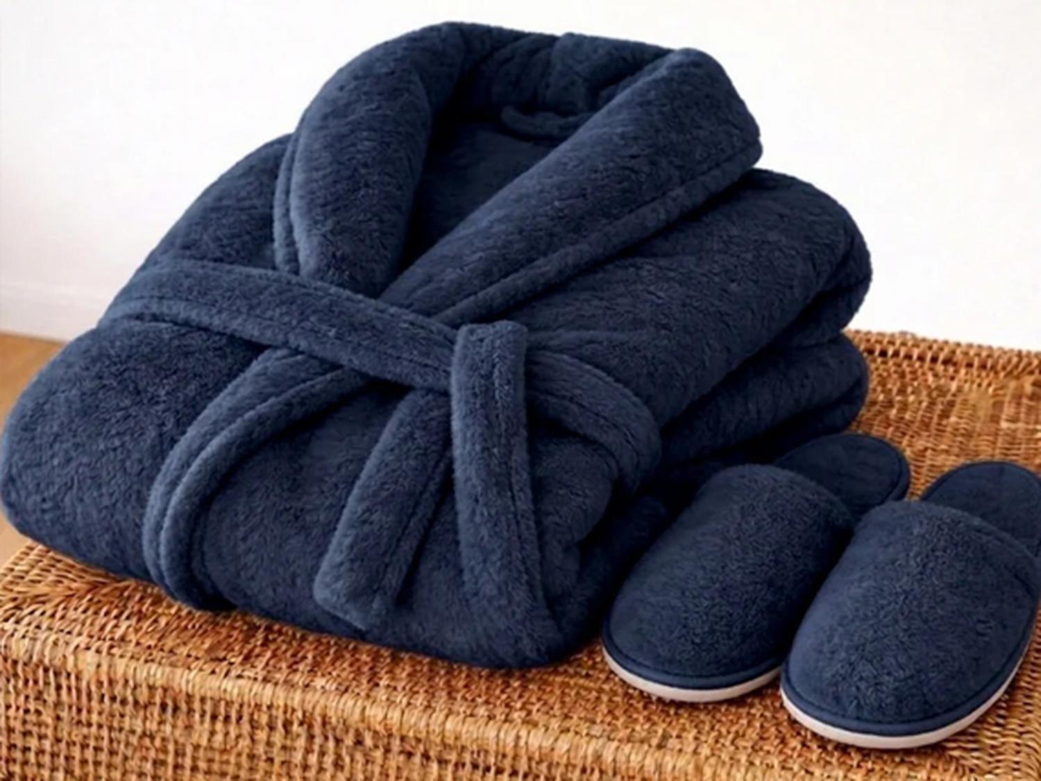 Set Bata + Pantuflas Azul Marino - Chantilly-1