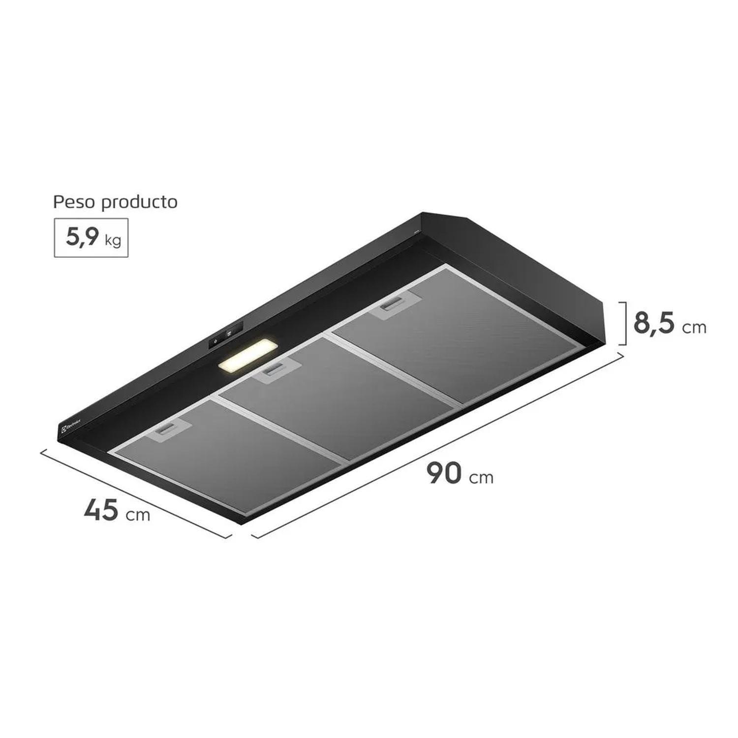 Campana de Cocina Extractora Electrolux 90cm Alto Poder de Succión y Touch Panel DE9TB Negra-2