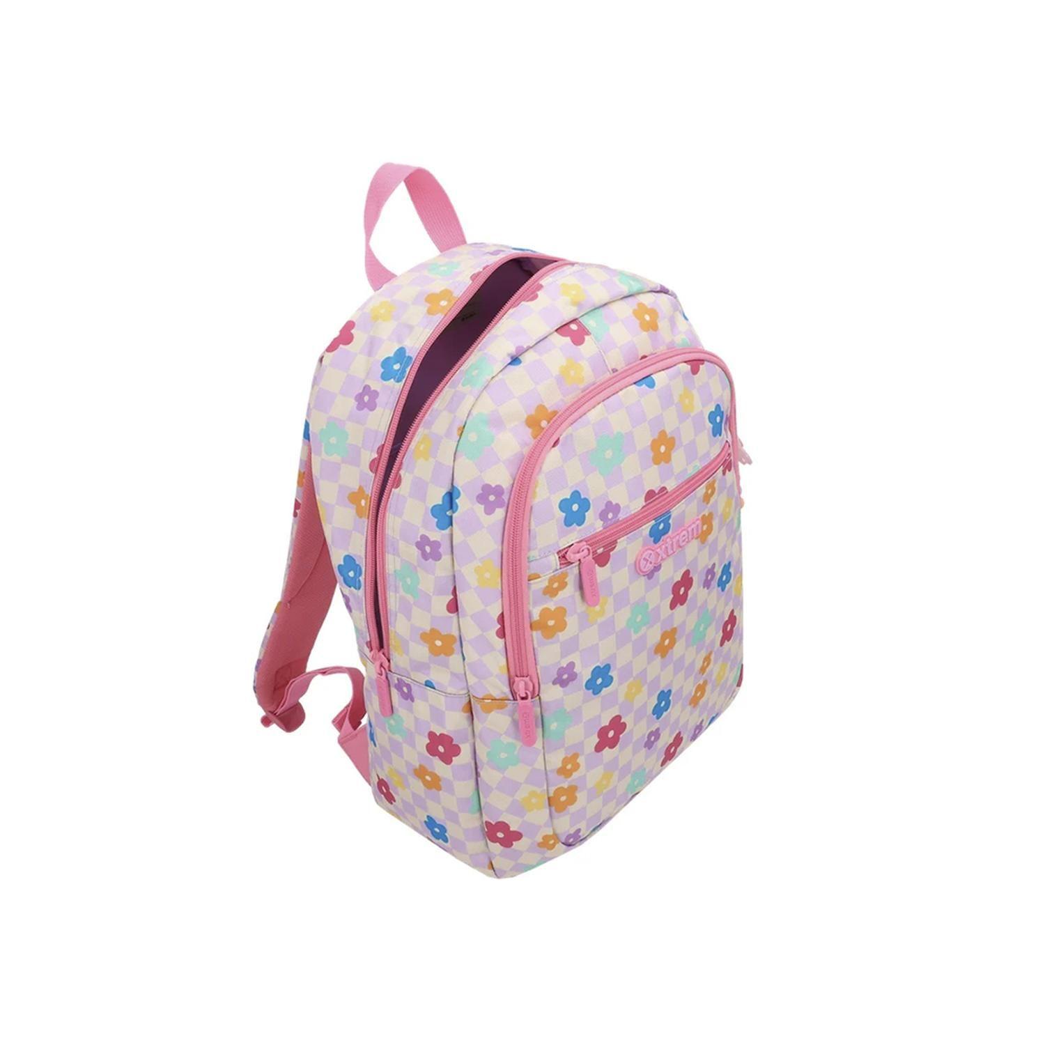 Mochila Escolar Logan Rosada Con Flores XTREM 15969094181-0926-2