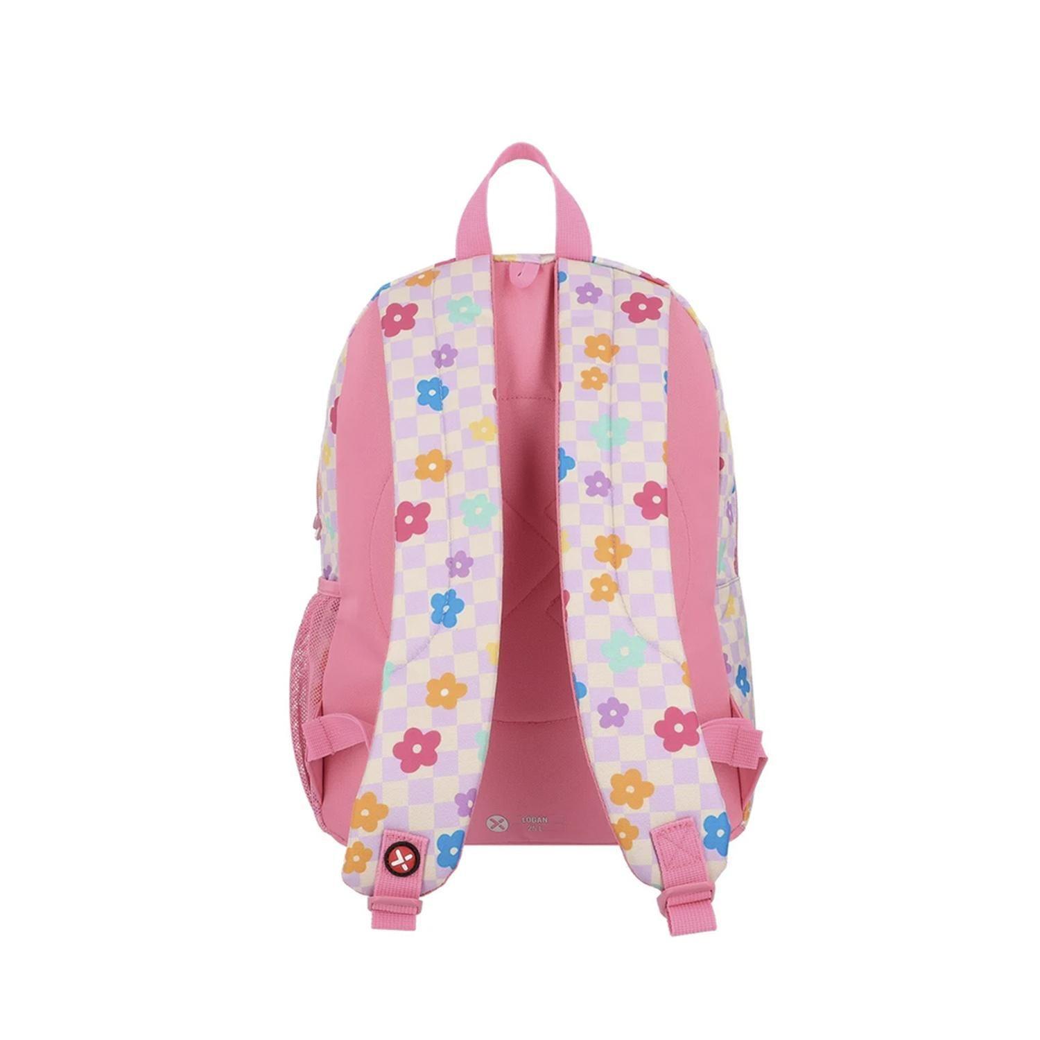 Mochila Escolar Logan Rosada Con Flores XTREM 15969094181-0926-3
