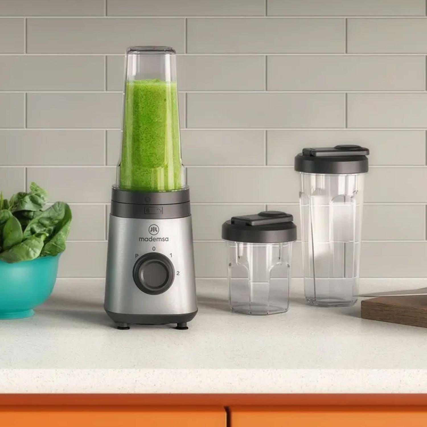 Licuadora Portátil Mademsa con 2 velocidades y botellas 300W MBL30 Acero Inoxidable-8