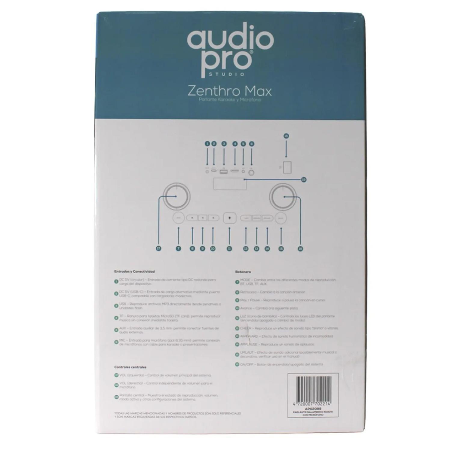 Parlante karaoke Zentro Max AP02099 BT + Micrófono Audiopro 500W-6