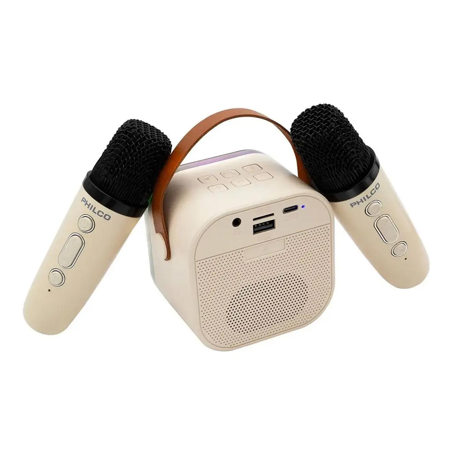 Mini Parlante Karaoke TWS 731W Luz RGB + 2 Micrófonos Philco-2