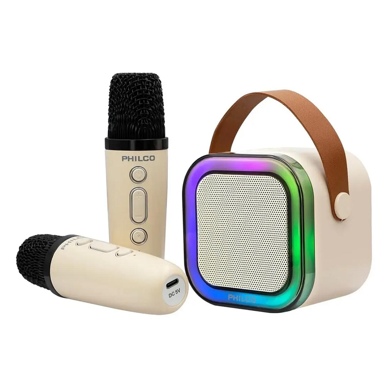 Mini Parlante Karaoke TWS 731W Luz RGB + 2 Micrófonos Philco-3