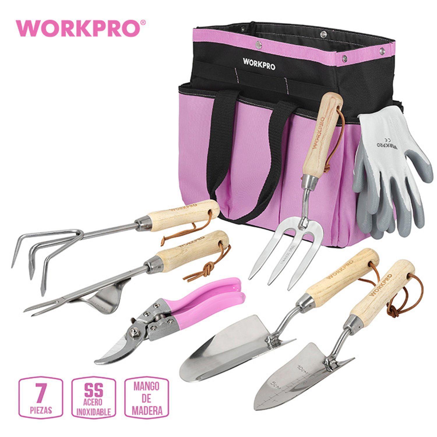 JUEGO DE HERRAMIENTAS JARDIN 7 PIEZAS BOLSO ROSADO-2