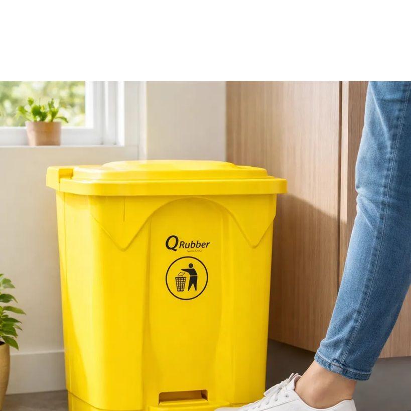 Basurero Contenedor Basura Qrubber 30lts. amarillo con pedal-2