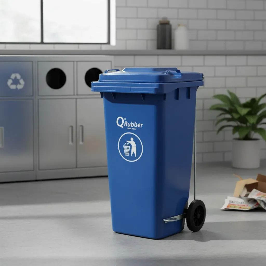 Contenedor de Basura 120 lts. con pedal azul Qrubber-1