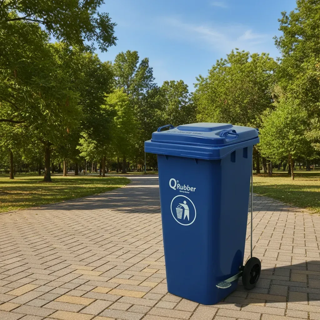 Contenedor de Basura 120 lts. con pedal azul Qrubber-2