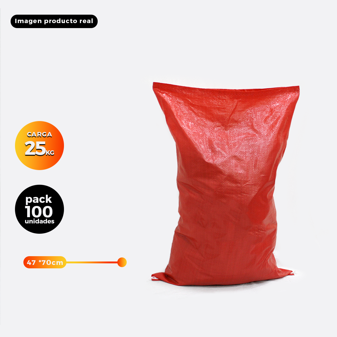 Saco tipo papero Rojo 25 kilos x 100 unid 47x70cm QRubber-1