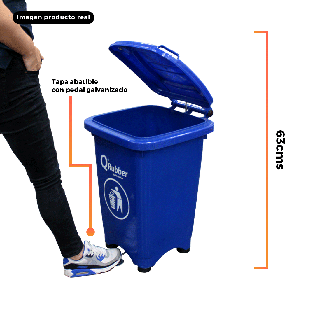 Basurero Contenedor Basura 50 lts. con pedal azul QRubber-3