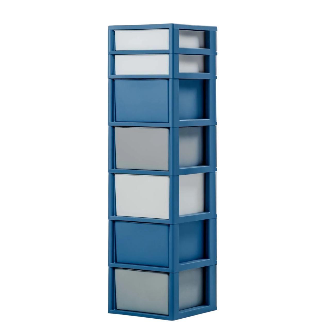 Cajonero 7 Niveles Space Azul Blanco tipo Rattán MQ QRubber-4