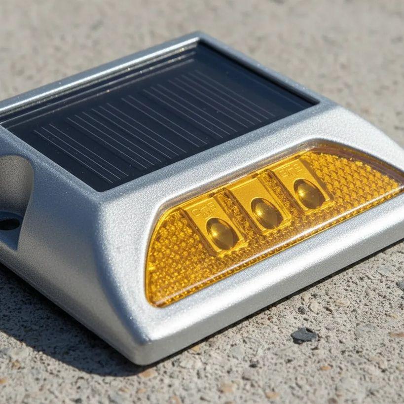 Tacha vial solar sin vástago doble led amarilla QRubber-2