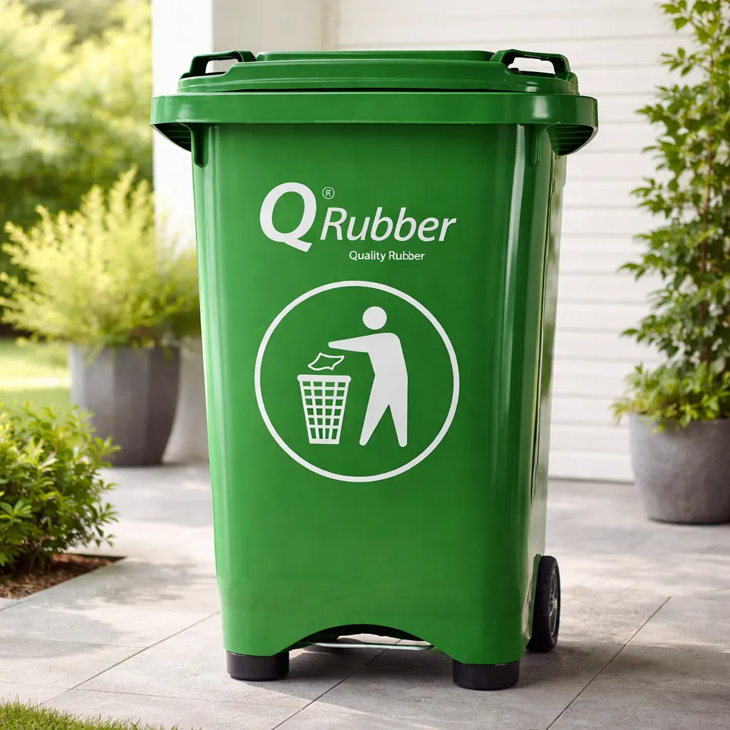 Basurero Contenedor Basura 50 lts verde con pedal QRubber-1
