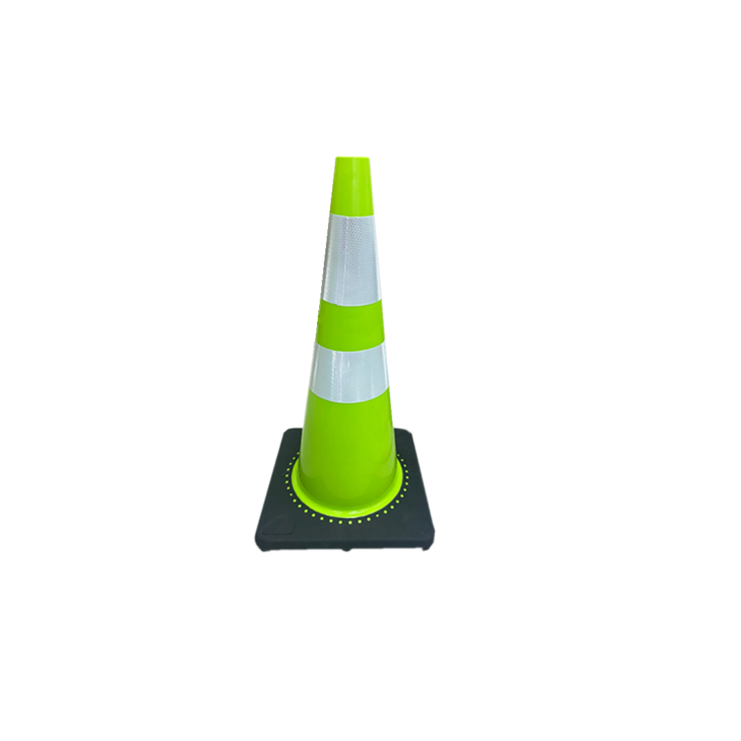 Cono tráfico verde flúor 90cm 2 cintas base caucho Qrubber-0