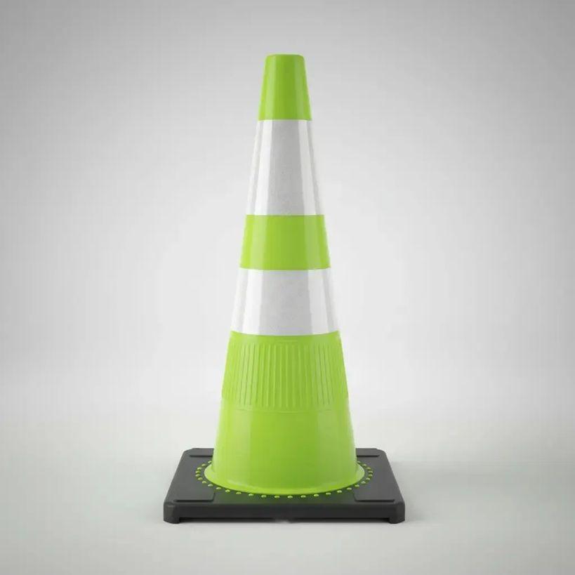 Cono tráfico verde flúor 90cm 2 cintas base caucho Qrubber-3