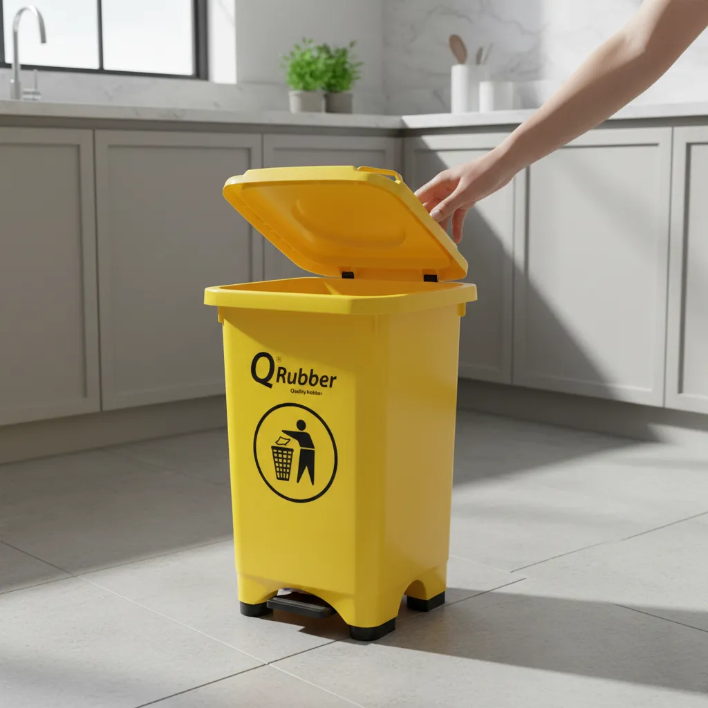Contenedor de Basura 50 lts. con pedal amarillo QRubber-2