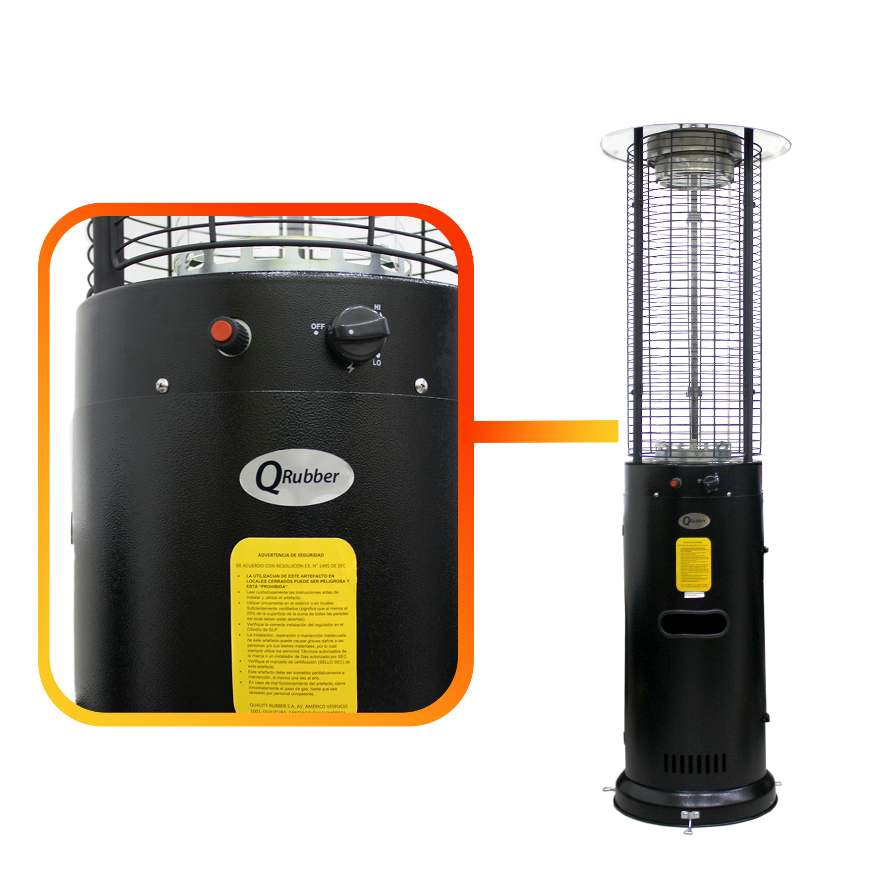 Estufa Exterior New Short Tipo Torre Café 11kg QRubber-5