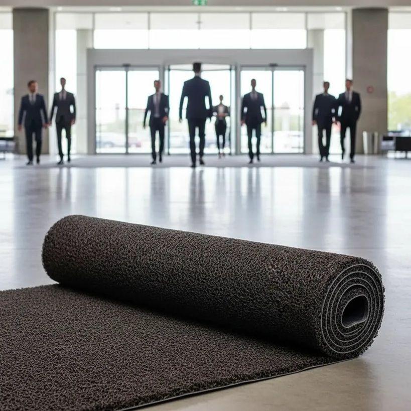 Piso rollo PVC limpiapiés med. tráfico premium Negro QRubber-2
