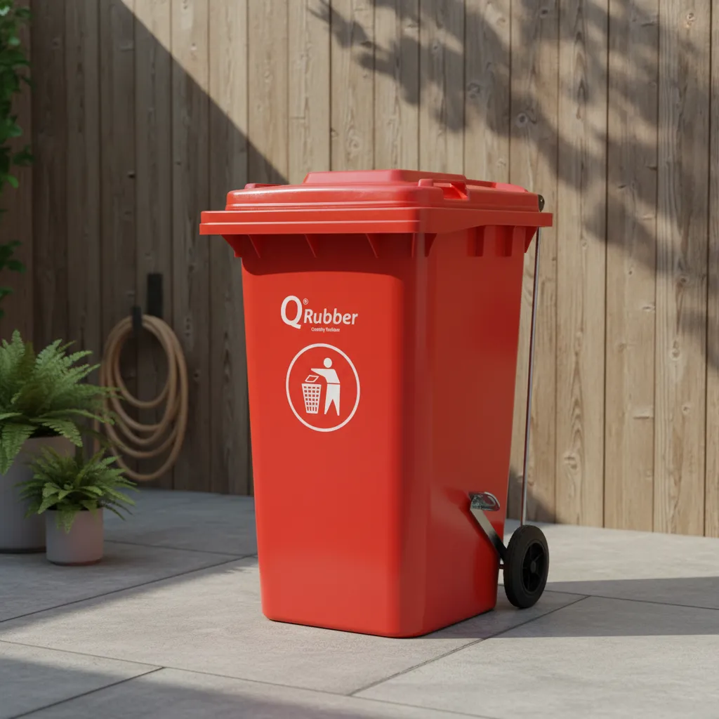 Basurero Contenedor Basura 240 lts. rojo con pedal QRubber-1